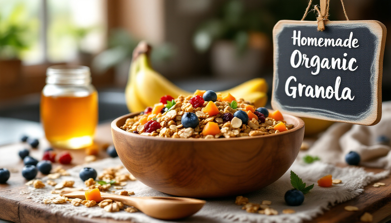 découvrez notre recette de granola bio maison, facile à réaliser et délicieuse. apprenez-en plus sur les bienfaits pour la santé de ce petit déjeuner nutritif, riche en fibres et en énergie, idéal pour bien commencer la journée.