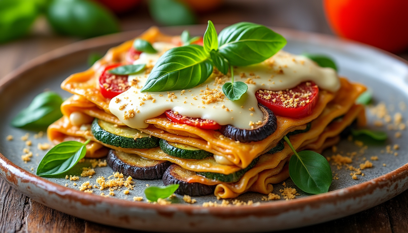 découvrez une délicieuse recette de lasagnes vegan alliant légumes rôtis savoureux et une béchamel végétale crémeuse. une alternative gourmande et saine aux lasagnes traditionnelles, parfaite pour régaler vos convives tout en respectant un régime sans produits d'origine animale.