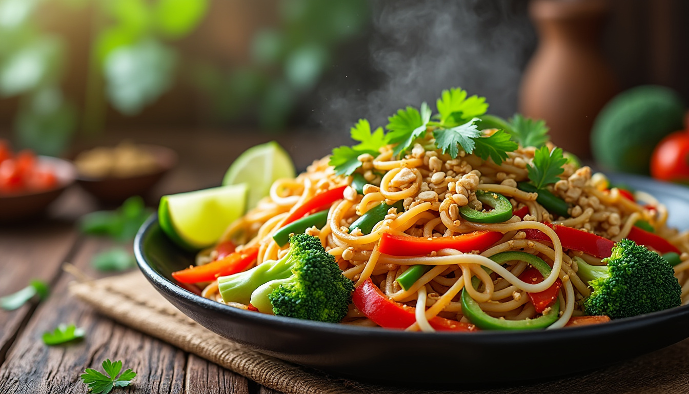 découvrez notre recette facile de pad thaï vegan, mettant en avant des légumes croquants pour une expérience culinaire savoureuse et saine. idéale pour un repas rapide et délicieux, cette recette ravira vos papilles tout en étant 100% végétale.