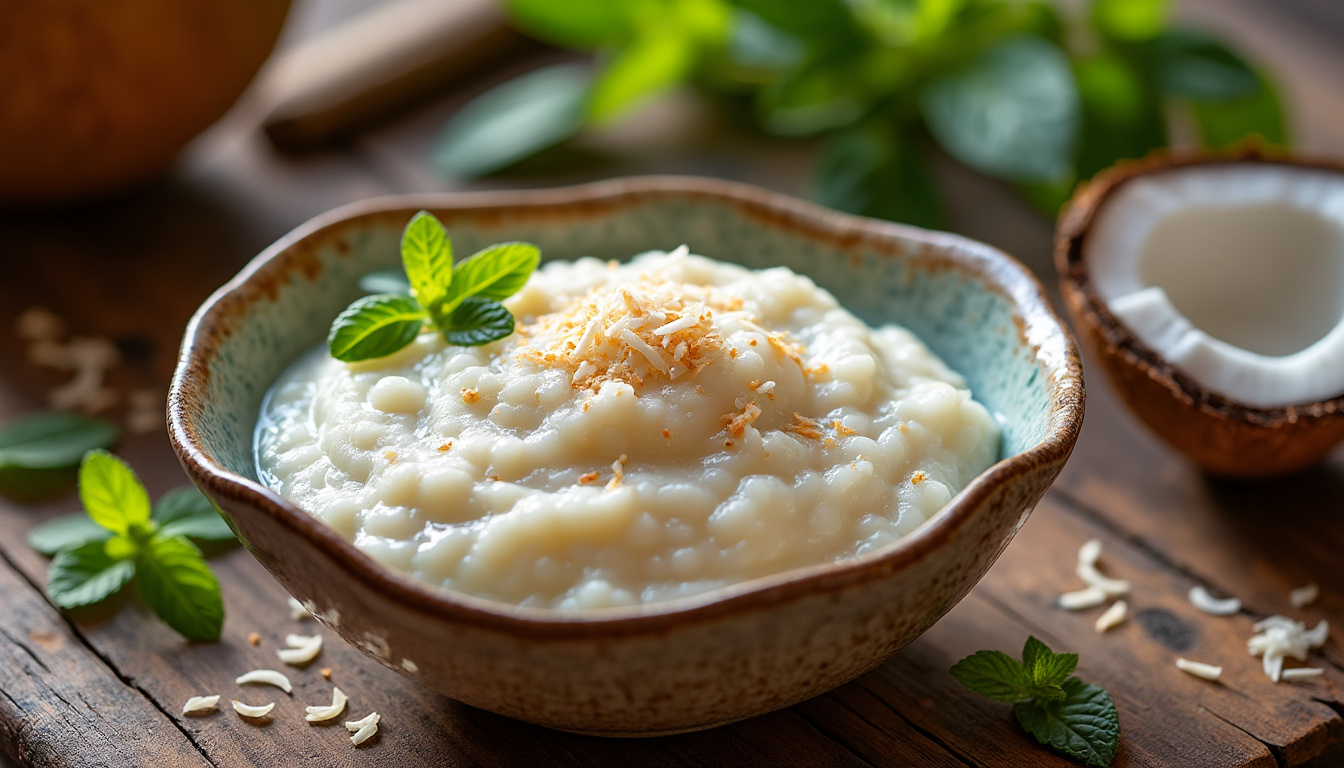 découvrez notre riz au lait vegan au lait de coco, un dessert crémeux et onctueux qui ravira vos papilles. parfait pour les amateurs de douceurs sans produits d'origine animale, ce délice cocooning allie saveurs exotiques et textures gourmandes. à déguster sans modération !